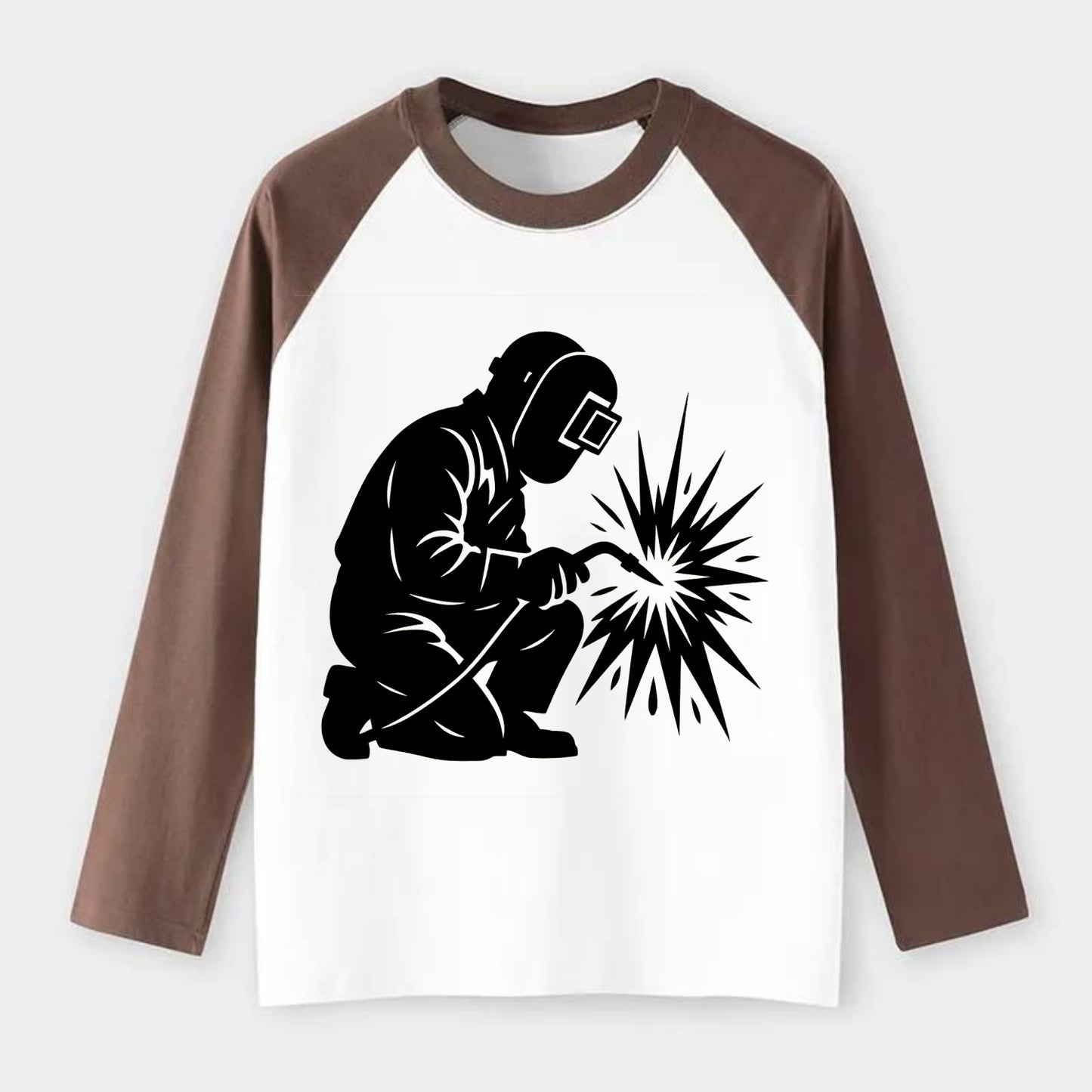 Welder sparks flying dramatically - Raglan Long Sleeve T-Shirt - Coffee