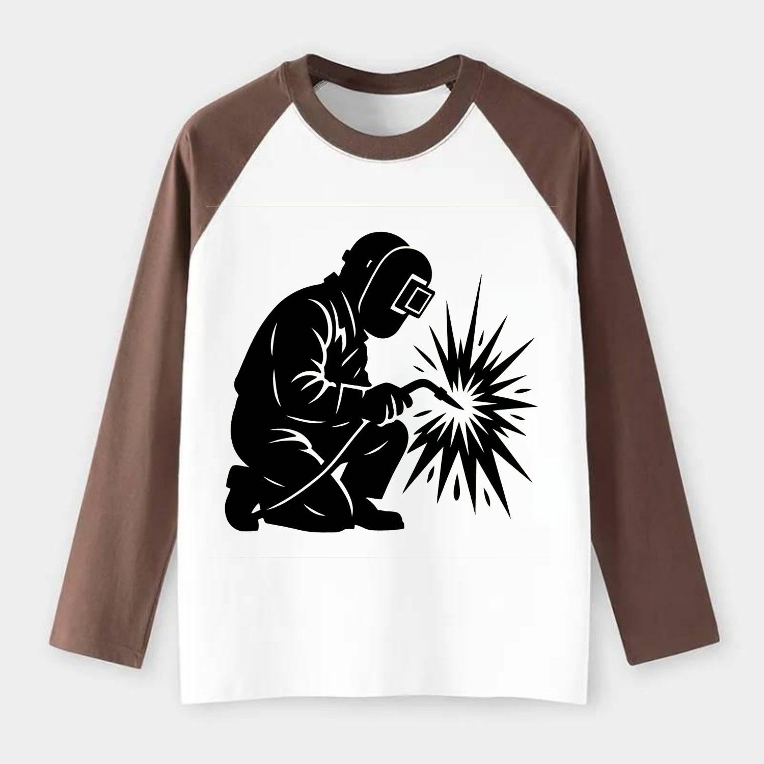 Welder sparks flying dramatically - Raglan Long Sleeve T-Shirt - Coffee