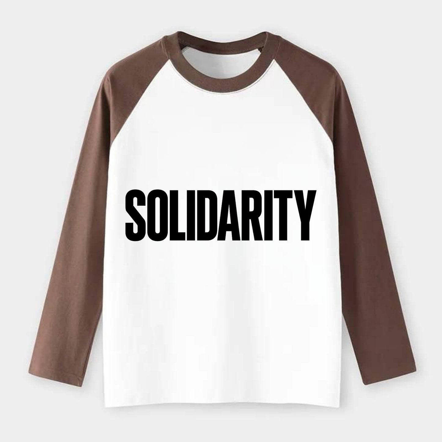 Bold typography design - "SOLIDARITY" - standing together, support - Raglan Long Sleeve T-Shirt - Coffee