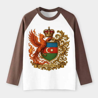 Azerbaijan Fire Phoenix Emblem - Raglan Long Sleeve T-Shirt - Coffee