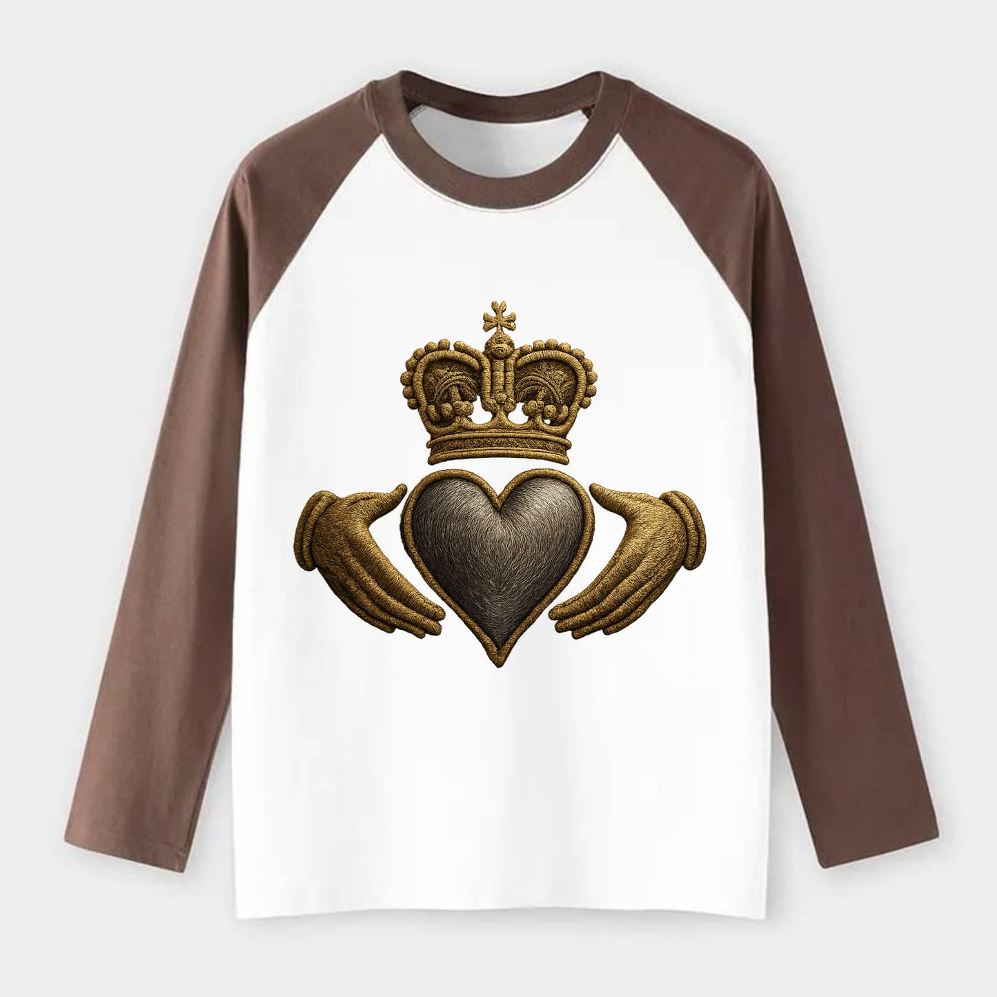 Claddagh Symbol  - Raglan Long Sleeve T-Shirt - Coffee