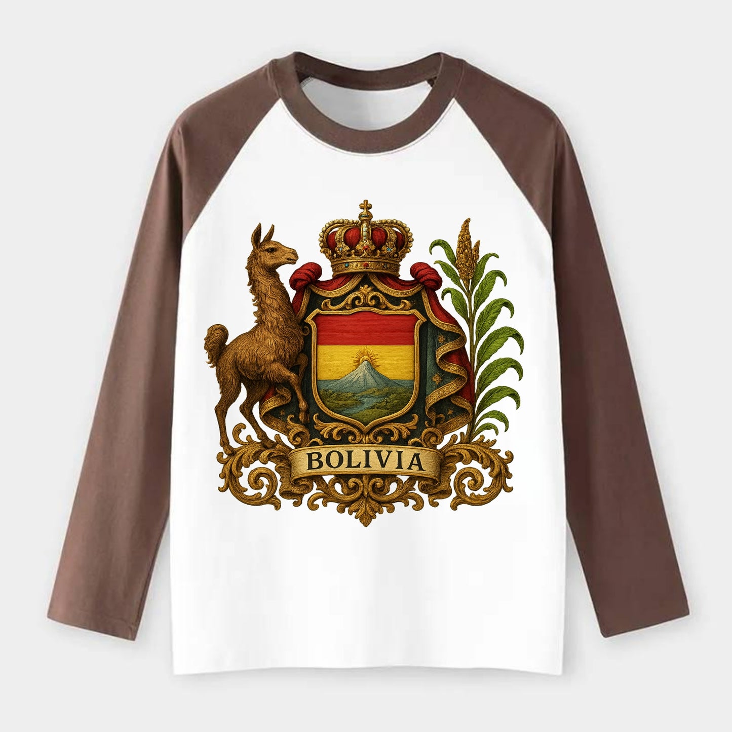 Bolivia Royal Logo  - Raglan Long Sleeve T-Shirt - Coffee