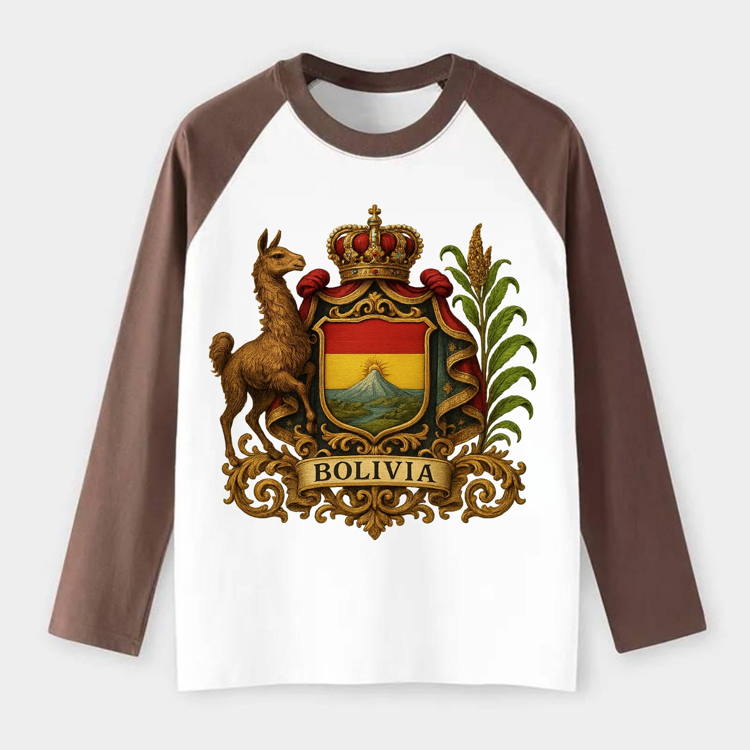 Bolivia Royal Logo  - Raglan Long Sleeve T-Shirt - Coffee