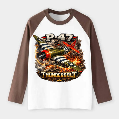 P 47 Thunderbolt - Raglan Long Sleeve T-Shirt - Coffee