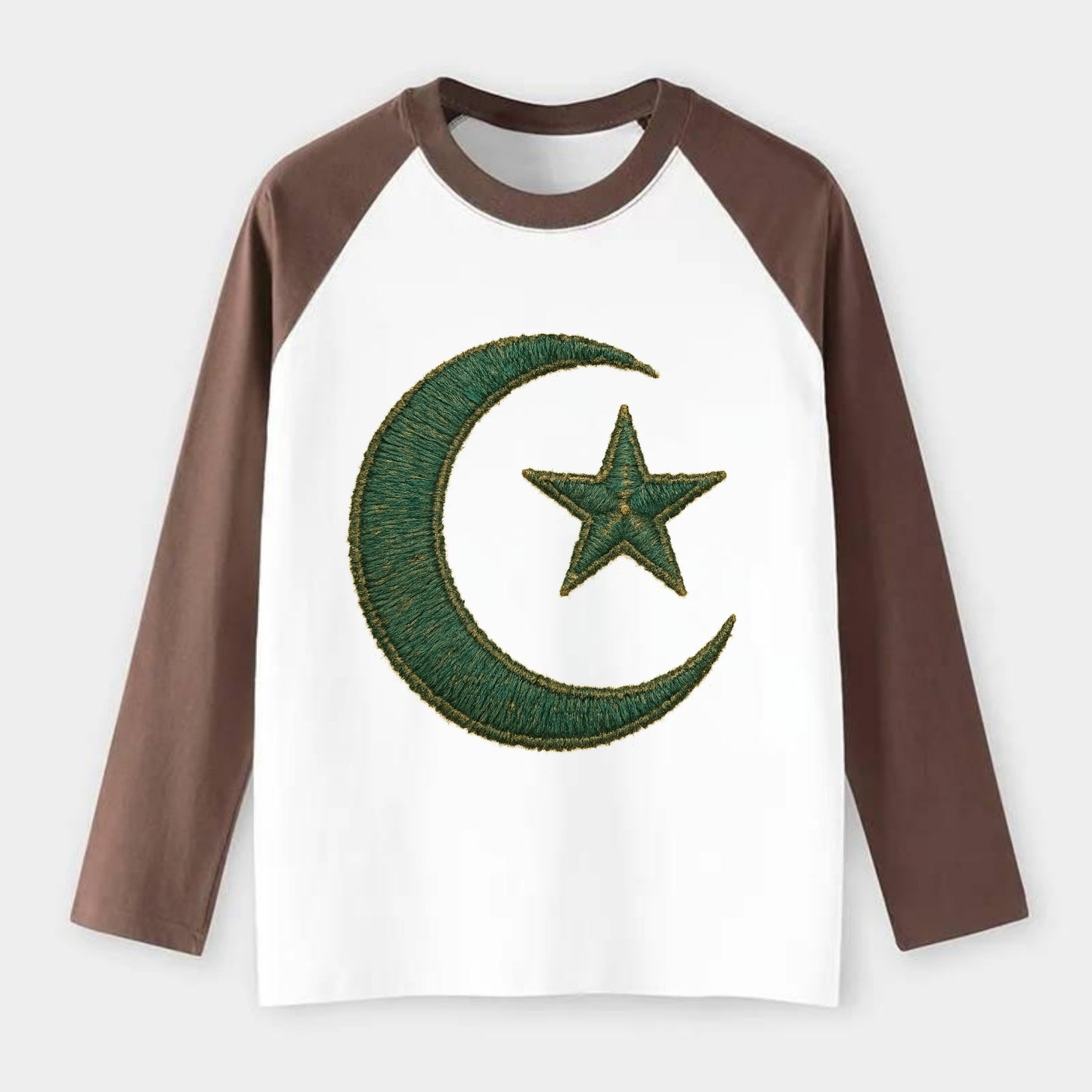 Crescent Moon and Star - Raglan Long Sleeve T-Shirt - Coffee