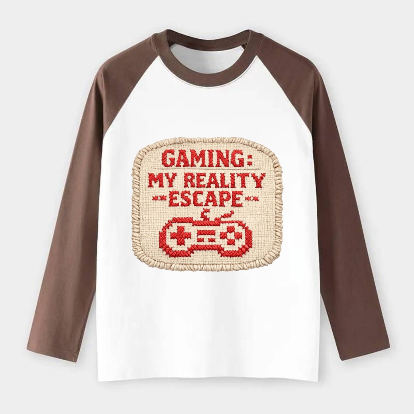 GAMING: MY REALITY ESCAPE - red game escape - red - gaming reality - Raglan Long Sleeve T-Shirt - Coffee