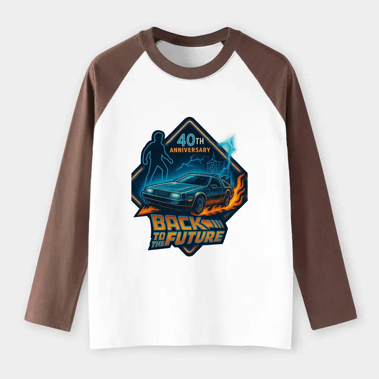 Back To The Future 40th Anniversary 2 - Raglan Long Sleeve T-Shirt - Coffee