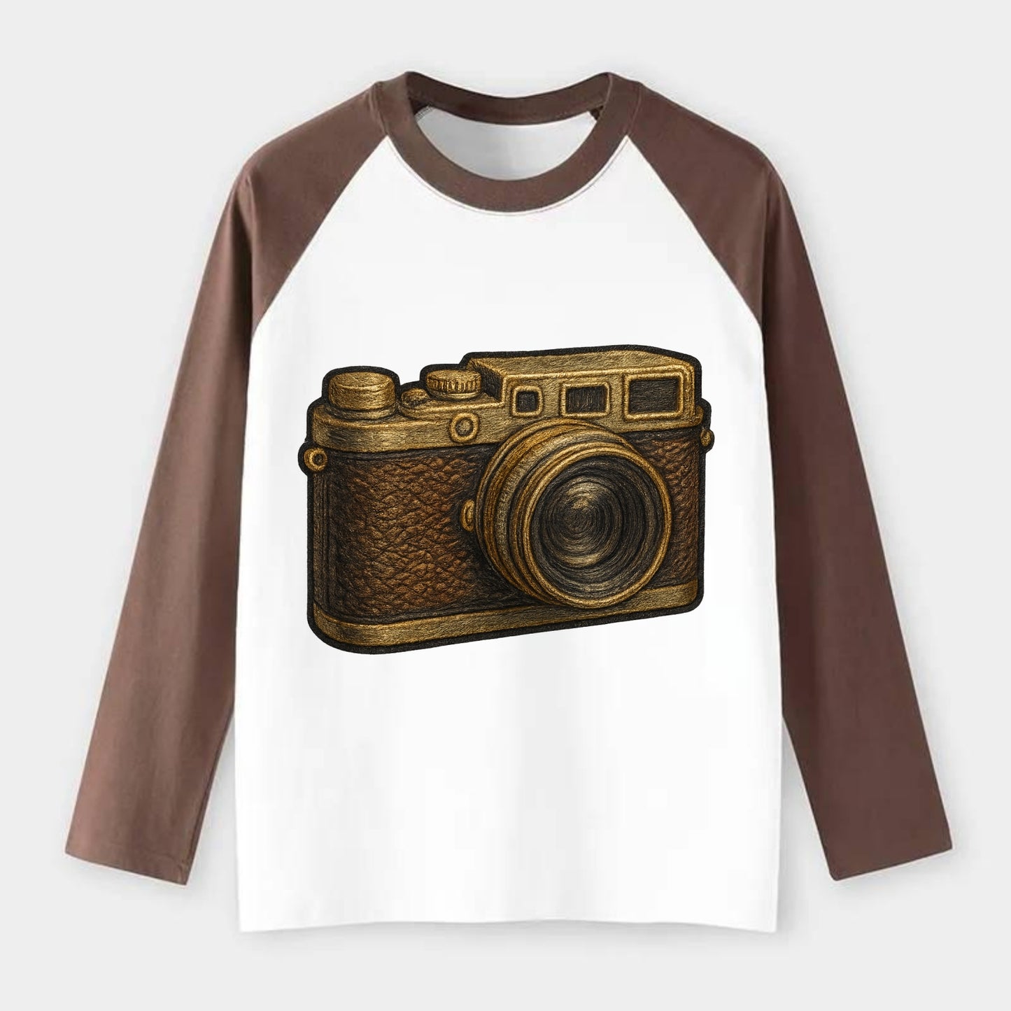 Film Camera  - Raglan Long Sleeve T-Shirt - Coffee