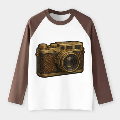 Film Camera  - Raglan Long Sleeve T-Shirt - Coffee