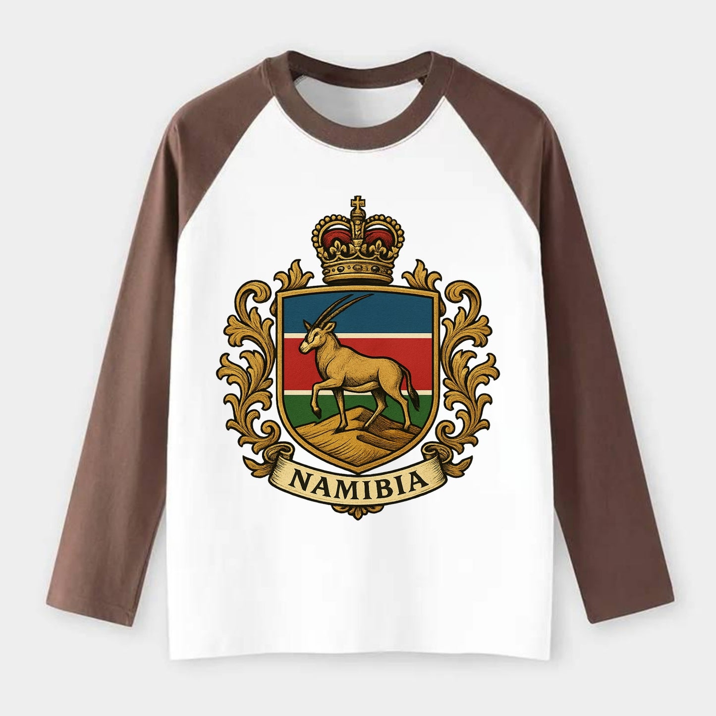 Namibia Heritage Badge - Raglan Long Sleeve T-Shirt - Coffee