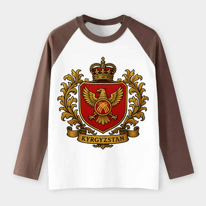 Kyrgyzstan Heritage Badge - Raglan Long Sleeve T-Shirt - Coffee