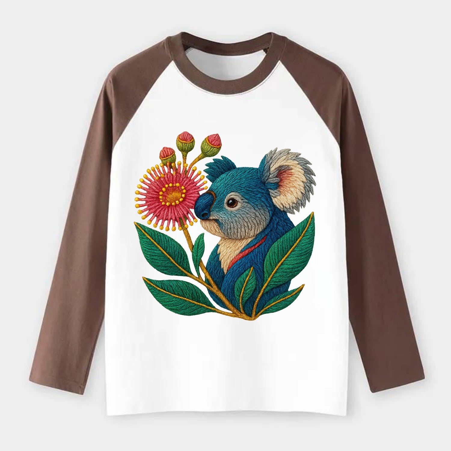 Koala Eucalyptus Bloom - Raglan Long Sleeve T-Shirt - Coffee