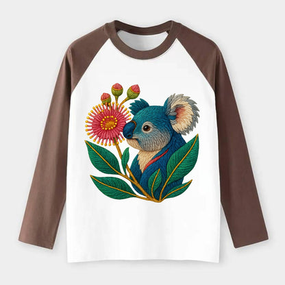 Koala Eucalyptus Bloom - Raglan Long Sleeve T-Shirt - Coffee