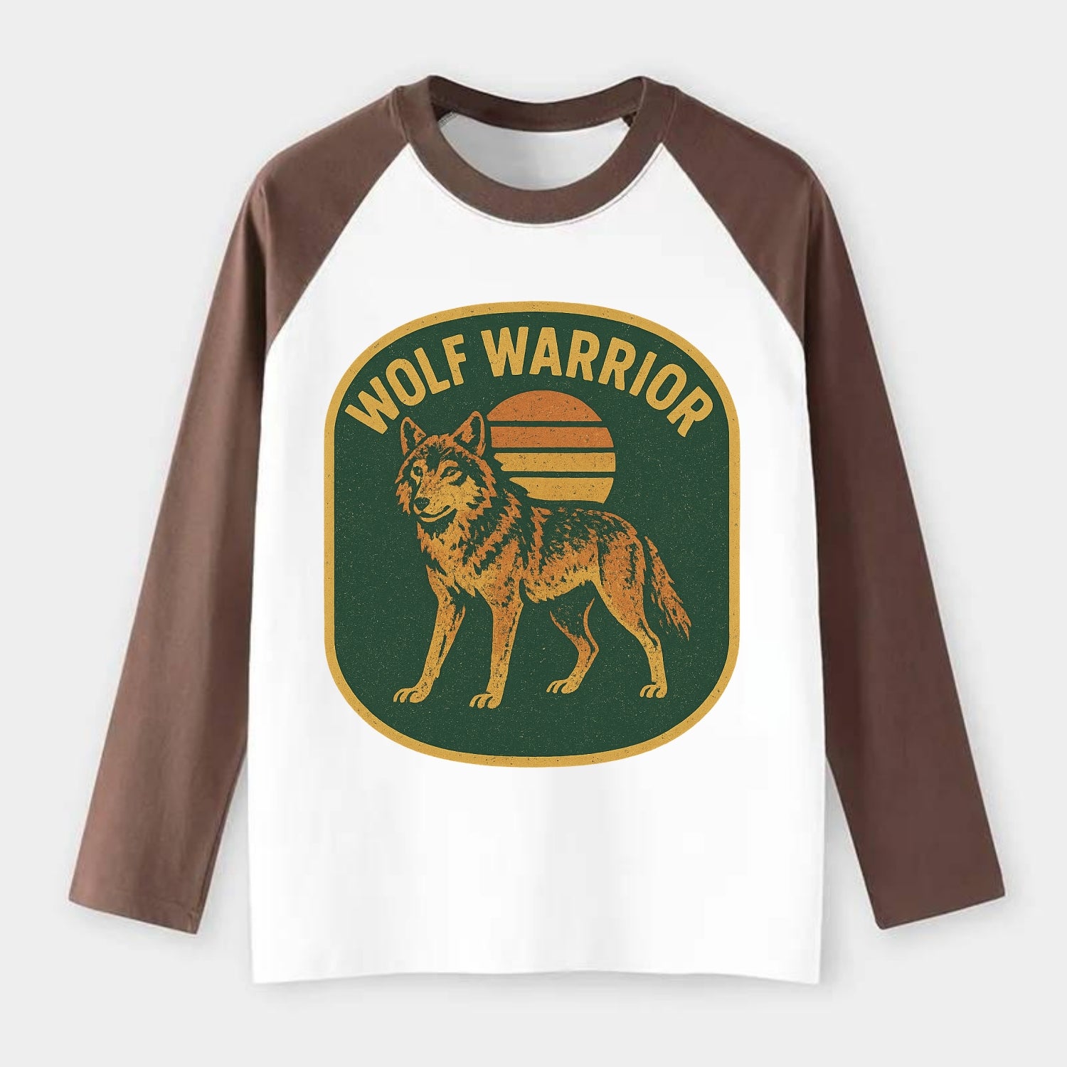 Wolf Warrior  - Raglan Long Sleeve T-Shirt - Coffee