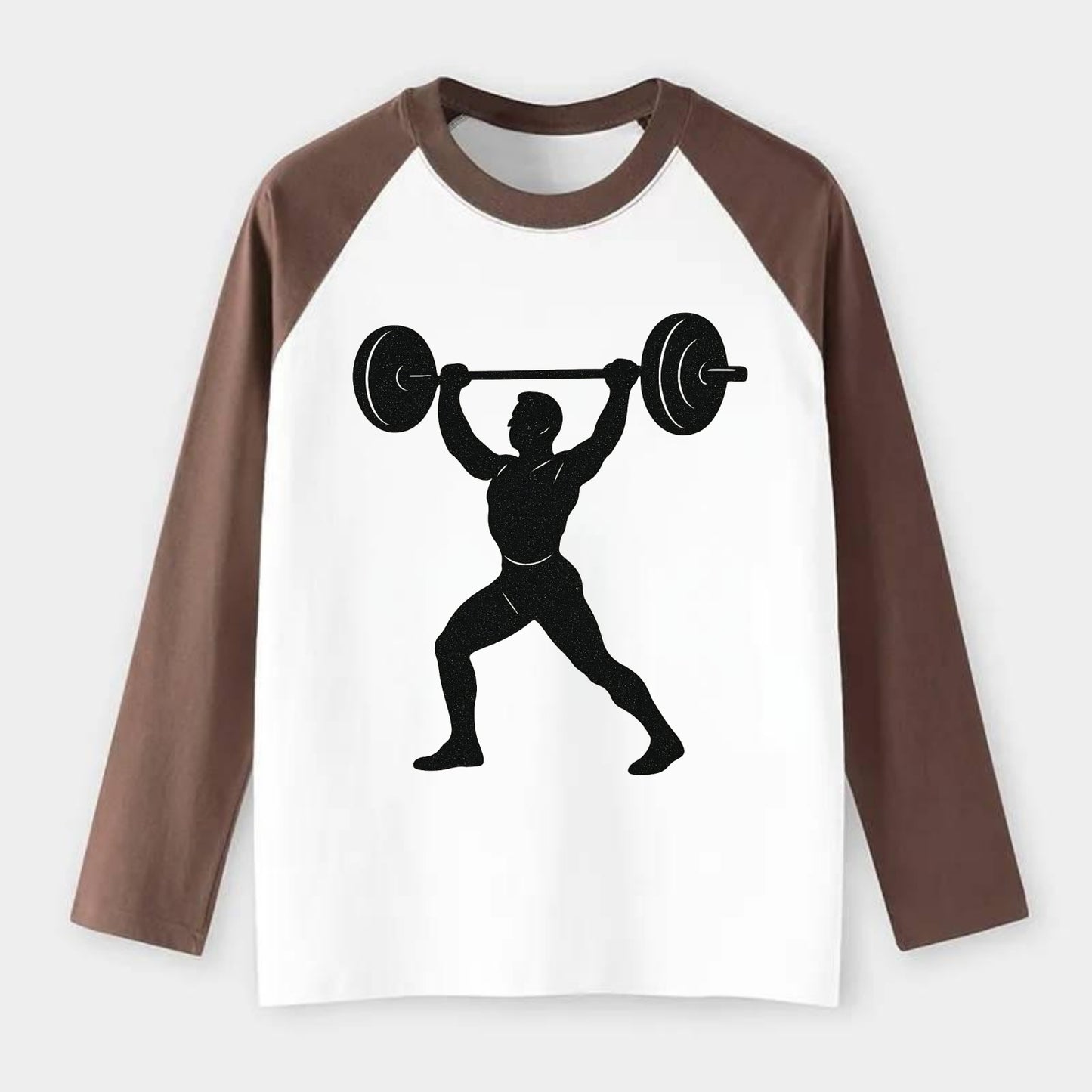 Weightlifter lifting barbell overhead - Raglan Long Sleeve T-Shirt - Coffee