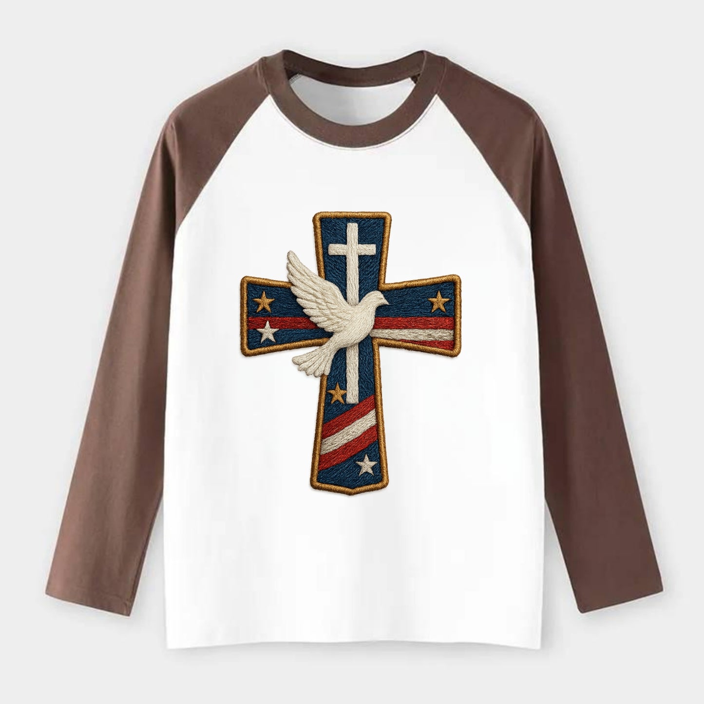 Dove and Cross  - Raglan Long Sleeve T-Shirt - Coffee