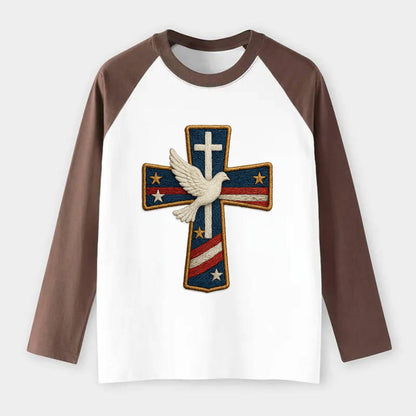 Dove and Cross  - Raglan Long Sleeve T-Shirt - Coffee