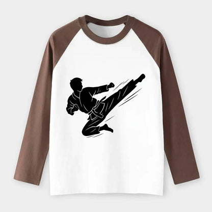 Korean taekwondo flying kick - Raglan Long Sleeve T-Shirt - Coffee