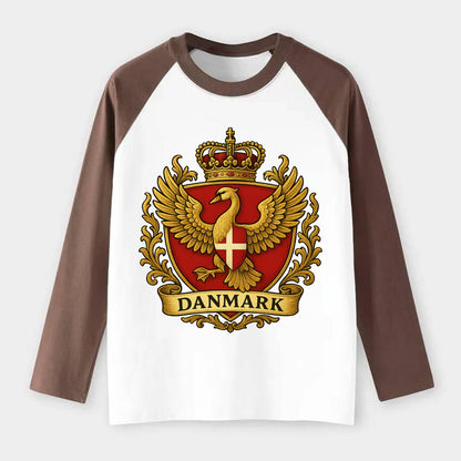 Denmark Heritage Badge - Raglan Long Sleeve T-Shirt - Coffee