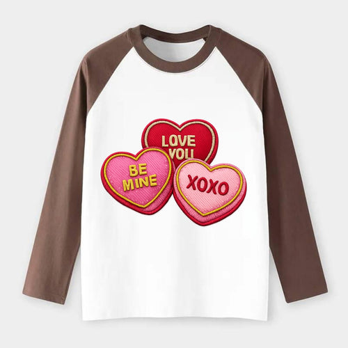 VALENTINES HEARTS - candy hearts in pink and red , love day - Raglan Long Sleeve T-Shirt