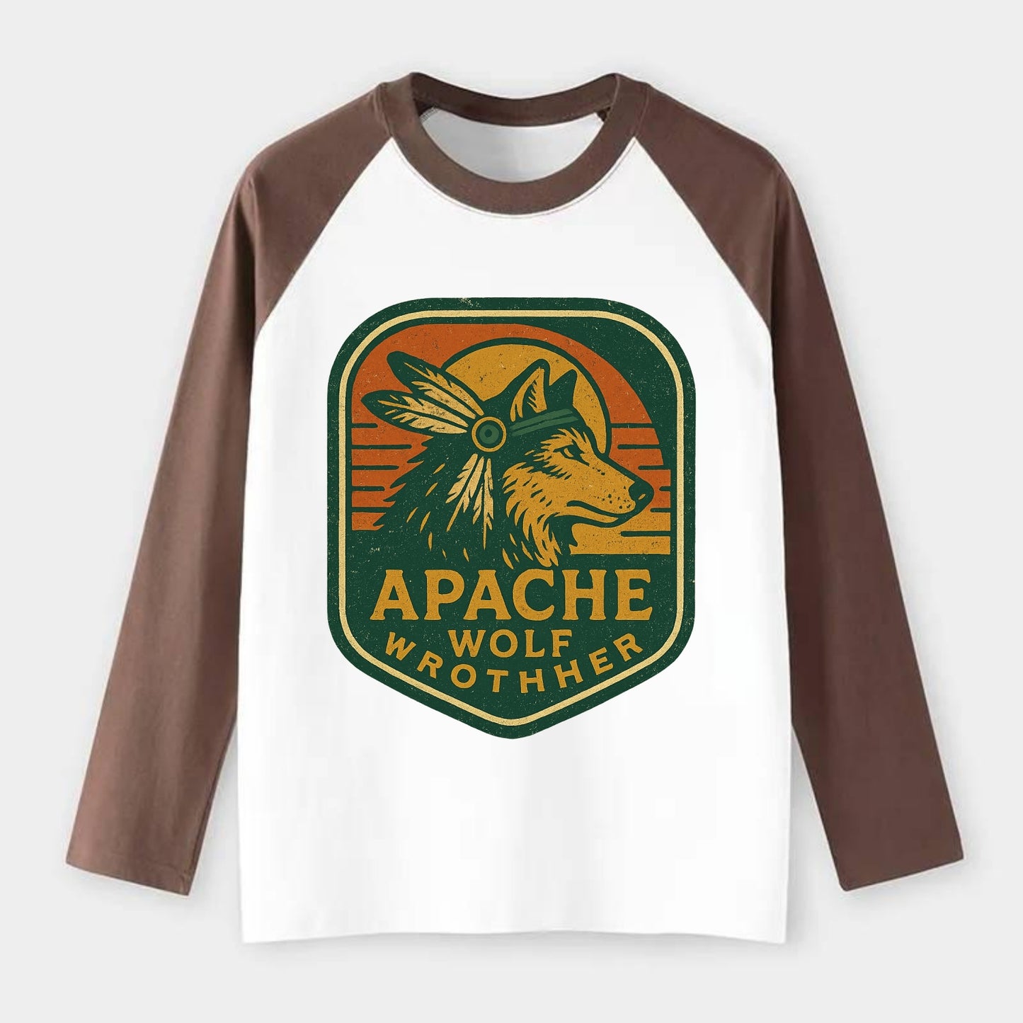 Apache Wolf Brother  - Raglan Long Sleeve T-Shirt - Coffee