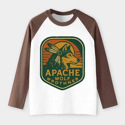 Apache Wolf Brother  - Raglan Long Sleeve T-Shirt - Coffee