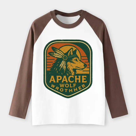 Apache Wolf Brother  - Raglan Long Sleeve T-Shirt - Coffee