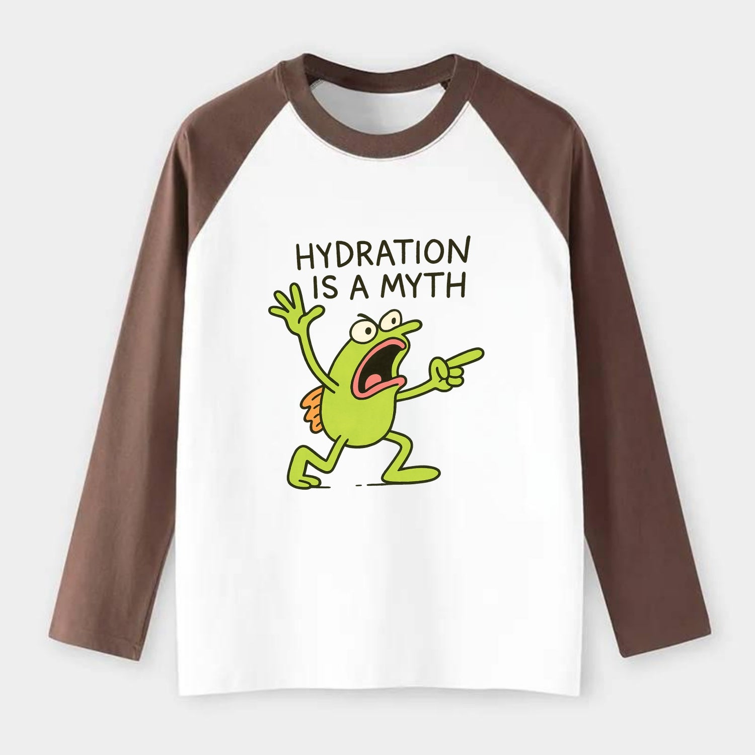 HYDRATION IS A MYTH | Dehydrated fish in desert - Raglan Long Sleeve T-Shirt - Coffee