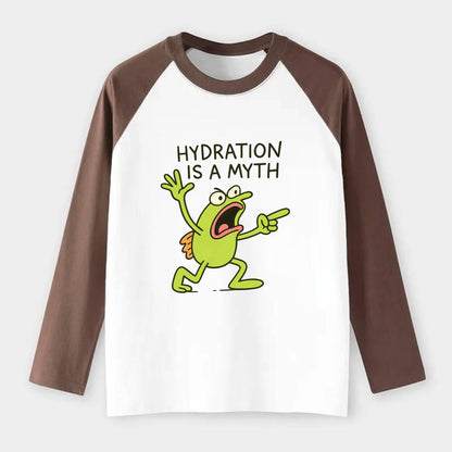 HYDRATION IS A MYTH | Dehydrated fish in desert - Raglan Long Sleeve T-Shirt - Coffee
