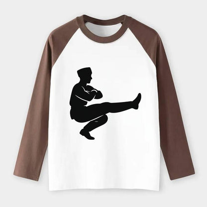 Russian Cossack dancer squat kick - Raglan Long Sleeve T-Shirt - Coffee