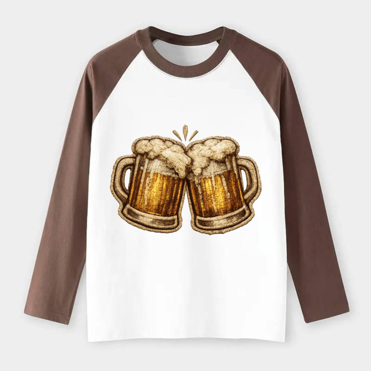 BEER MUG CHEERS - frosty beer stein in gold and amber , brewery - Raglan Long Sleeve T-Shirt - Coffee