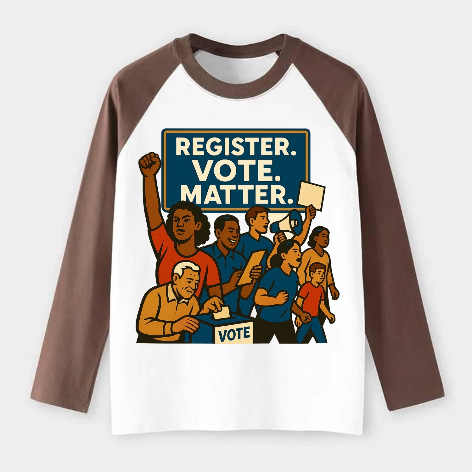 Voter registration drive bringing community together - "Register. - Raglan Long Sleeve T-Shirt - Coffee