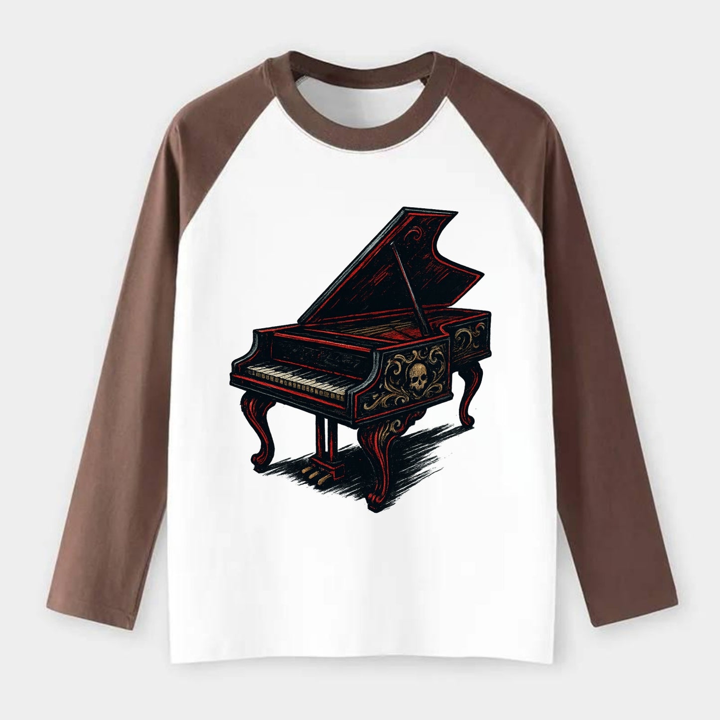 Harpsichord with baroque decorative styling - Raglan Long Sleeve T-Shirt - Coffee