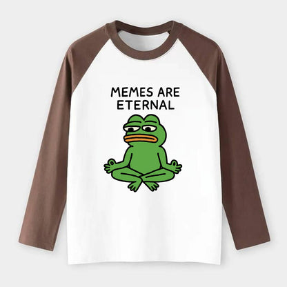 MEMES ARE ETERNAL | Immortal pepe meditating - Raglan Long Sleeve T-Shirt - Coffee