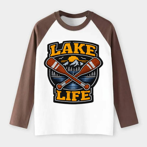 CANOE PADDLE - wooden paddle crossed in brown and cream , lake life - Raglan Long Sleeve T-Shirt