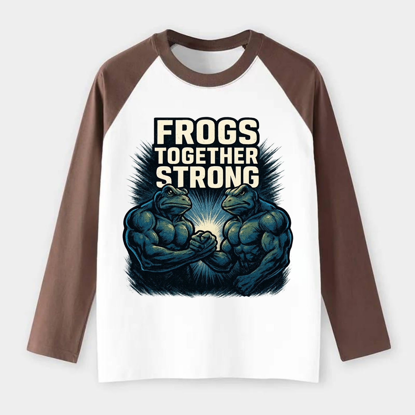 Frogs Together Strong 4 - Raglan Long Sleeve T-Shirt - Coffee