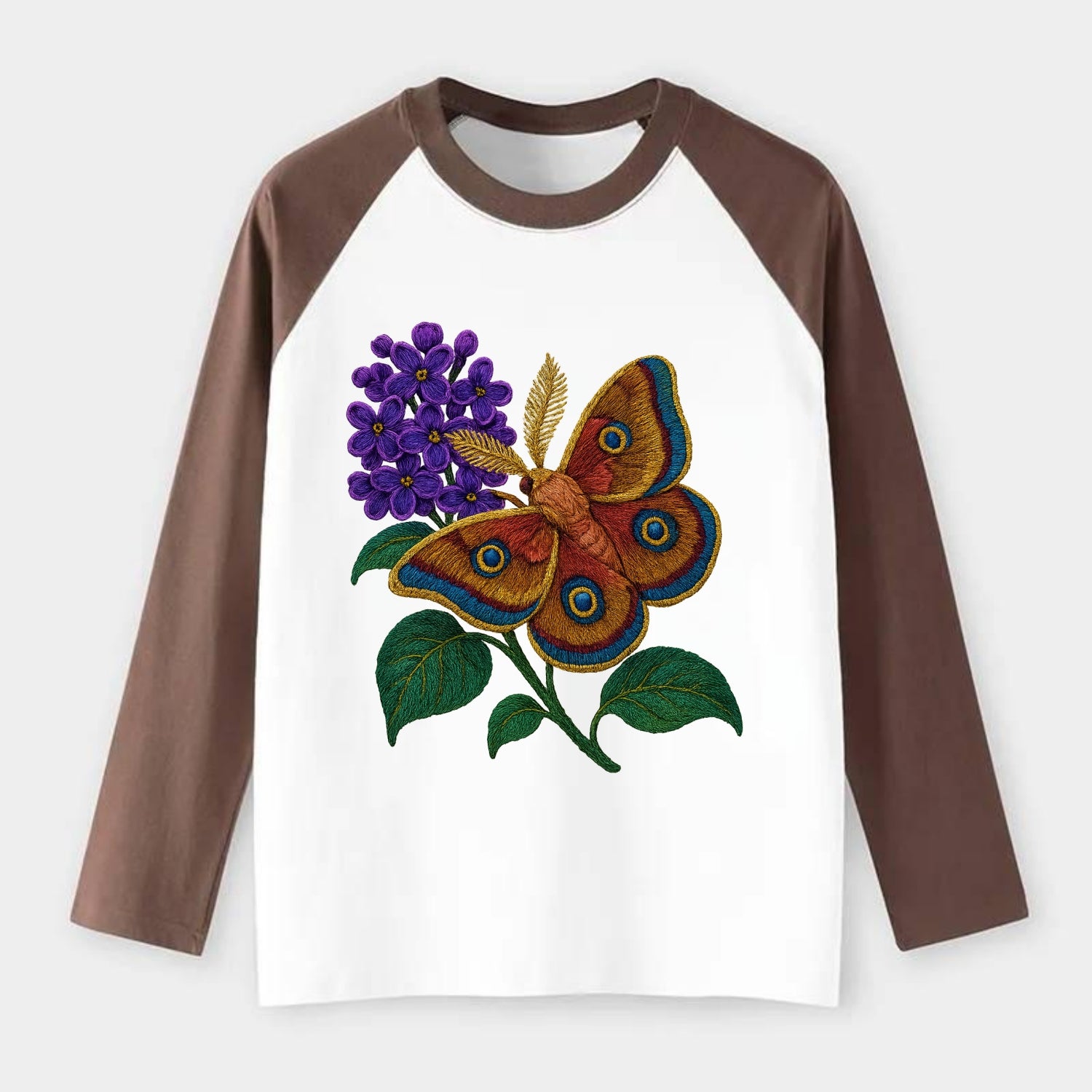 Polyphemus Moth - Raglan Long Sleeve T-Shirt - Coffee