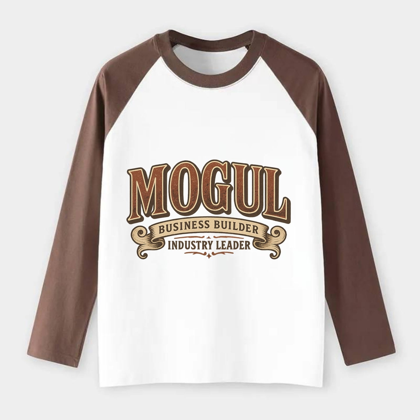 Bold typography design - "MOGUL" - business builder, industry leader - Raglan Long Sleeve T-Shirt - Coffee