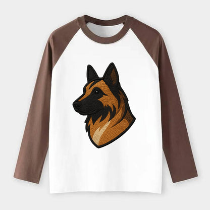 Belgian Tervuren - Fawn with black overlay embroidered design - Raglan Long Sleeve T-Shirt - Coffee