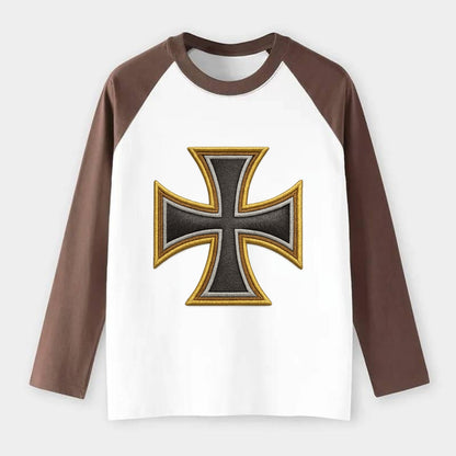 Teutonic Cross  - Raglan Long Sleeve T-Shirt - Coffee