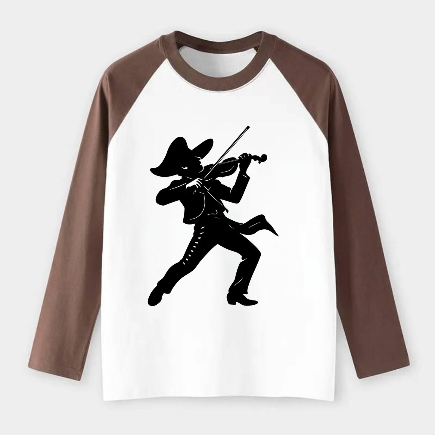 Mariachi violinist passionate performance - Raglan Long Sleeve T-Shirt - Coffee