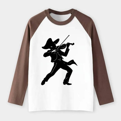 Mariachi violinist passionate performance - Raglan Long Sleeve T-Shirt - Coffee