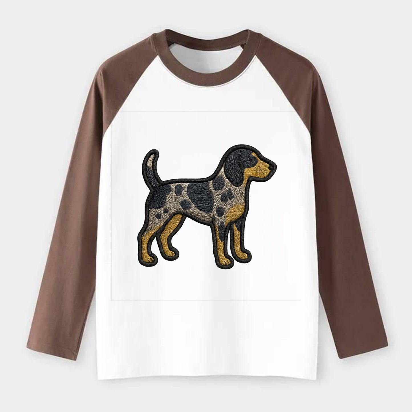 Bluetick Coonhound - Trendy spotted hound logo with prominent black - Raglan Long Sleeve T-Shirt - Coffee