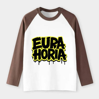 Bold typography design - "EUPHORIA" - intense happiness, ecstasy - Raglan Long Sleeve T-Shirt - Coffee