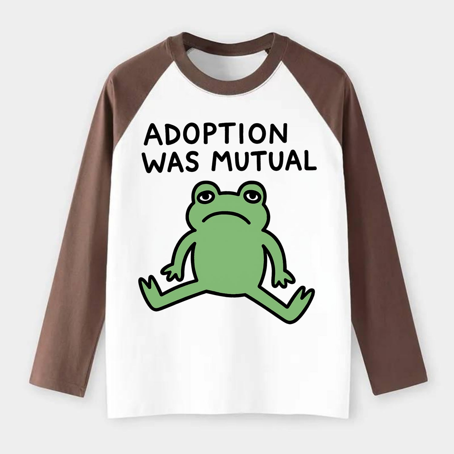 ADOPTION WAS MUTUAL | Animal choosing human - Raglan Long Sleeve T-Shirt - Coffee