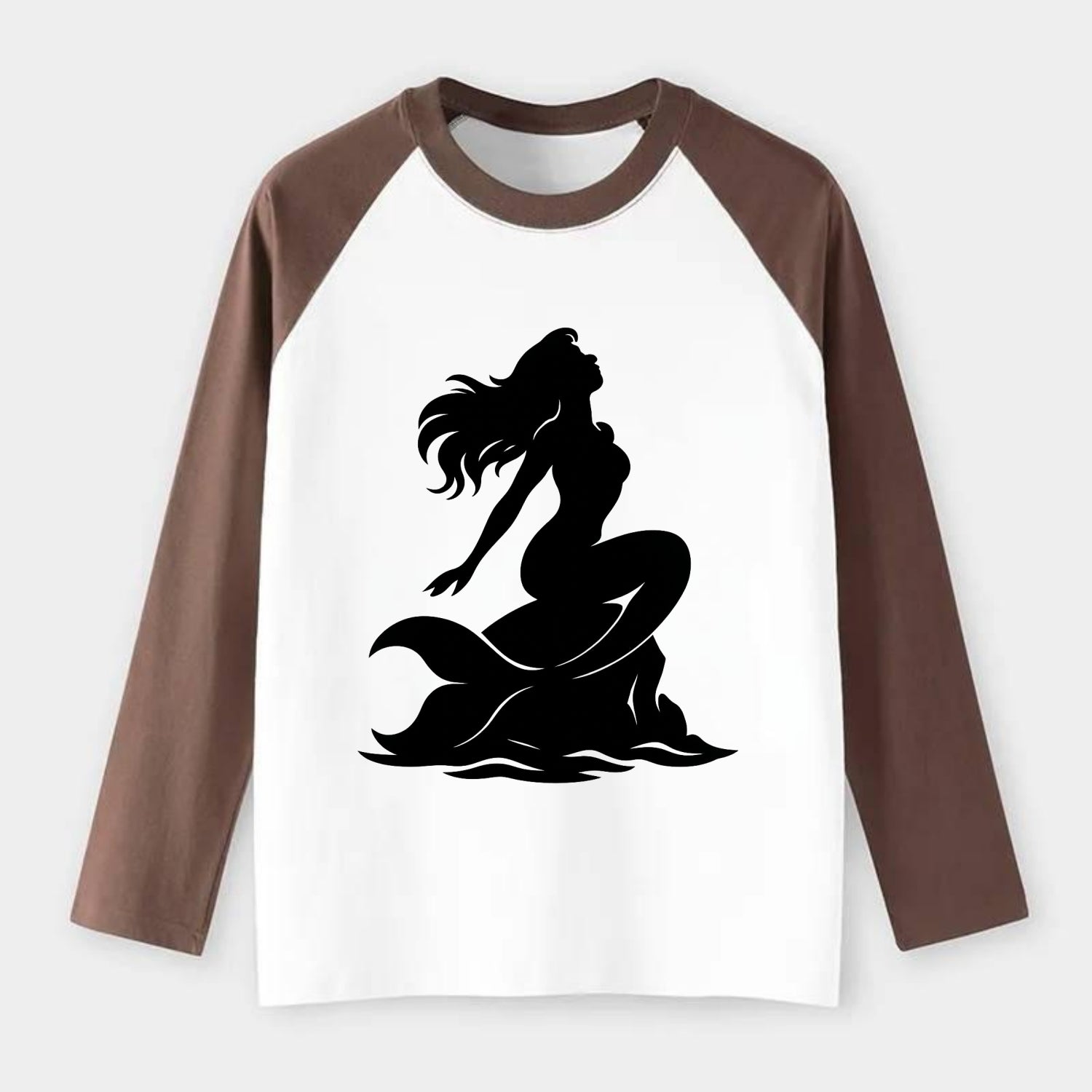 Mermaid on ocean rock - Raglan Long Sleeve T-Shirt - Coffee