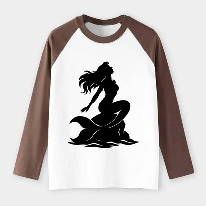 Mermaid on ocean rock - Raglan Long Sleeve T-Shirt - Coffee