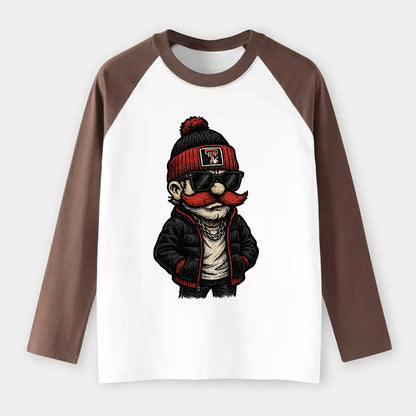 Lubbock Raider wearing Texas Tech beanie with guns up patch - Raglan Long Sleeve T-Shirt - Coffee