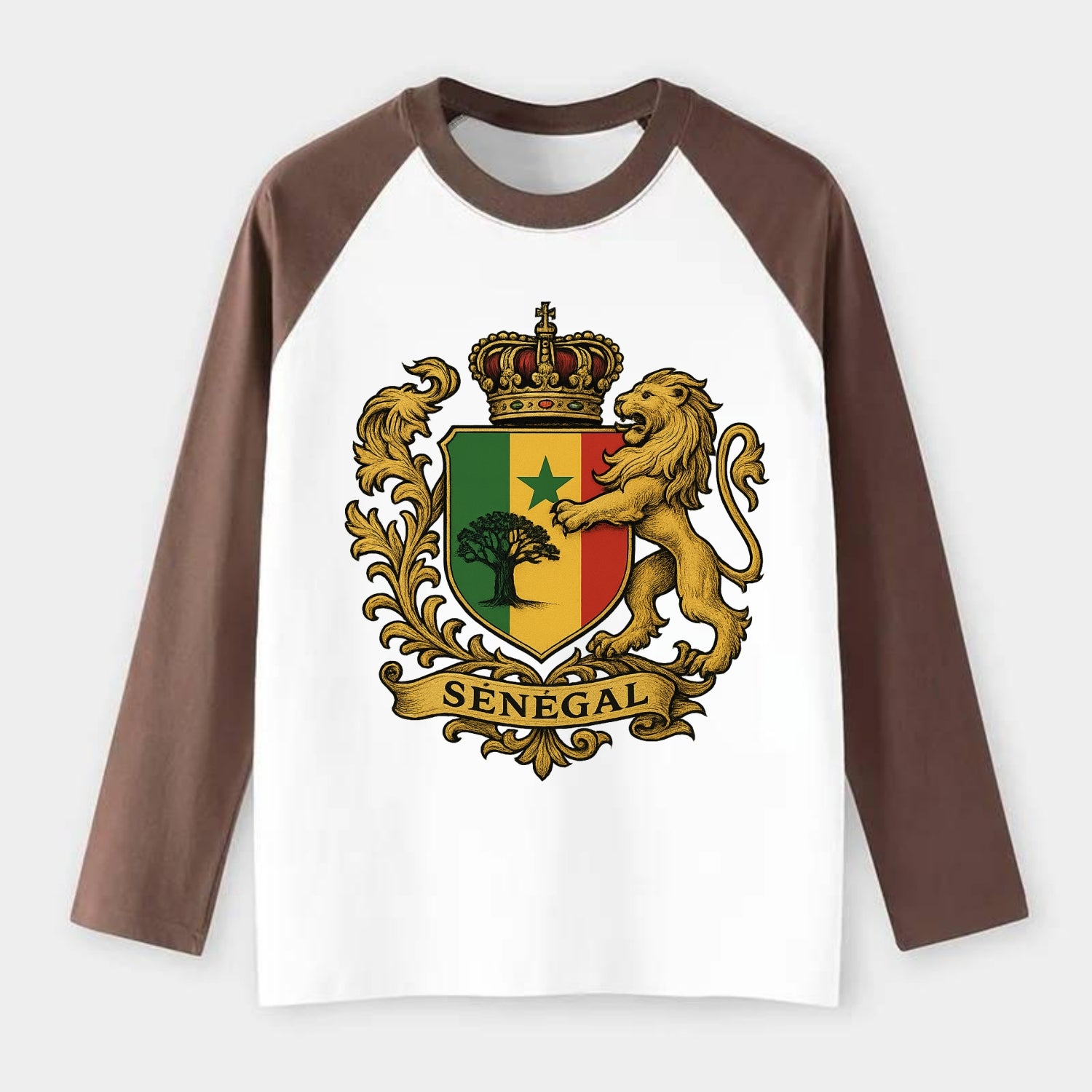 Senegal Lion Emblem  - Raglan Long Sleeve T-Shirt - Coffee