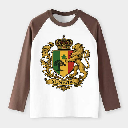 Senegal Lion Emblem  - Raglan Long Sleeve T-Shirt - Coffee